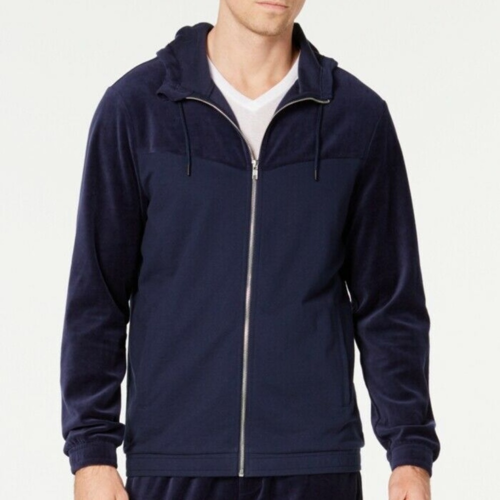 ID Ideology Navy Zip Velour Hoodie Small NWT